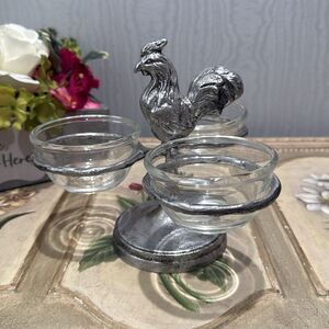 Beautiful Silver Tone Rooster Condiment Dish Holder Rustic Country Farm Ranch